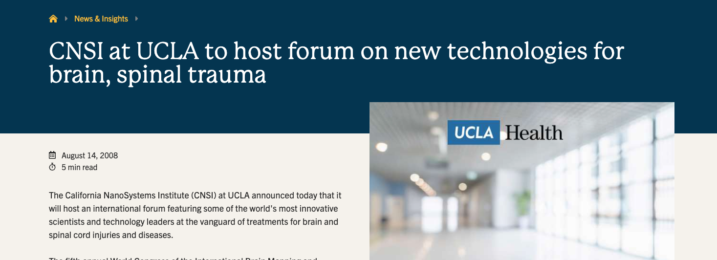 CNSI at UCLA to host forum on new technologies for brain, spinal trauma ...