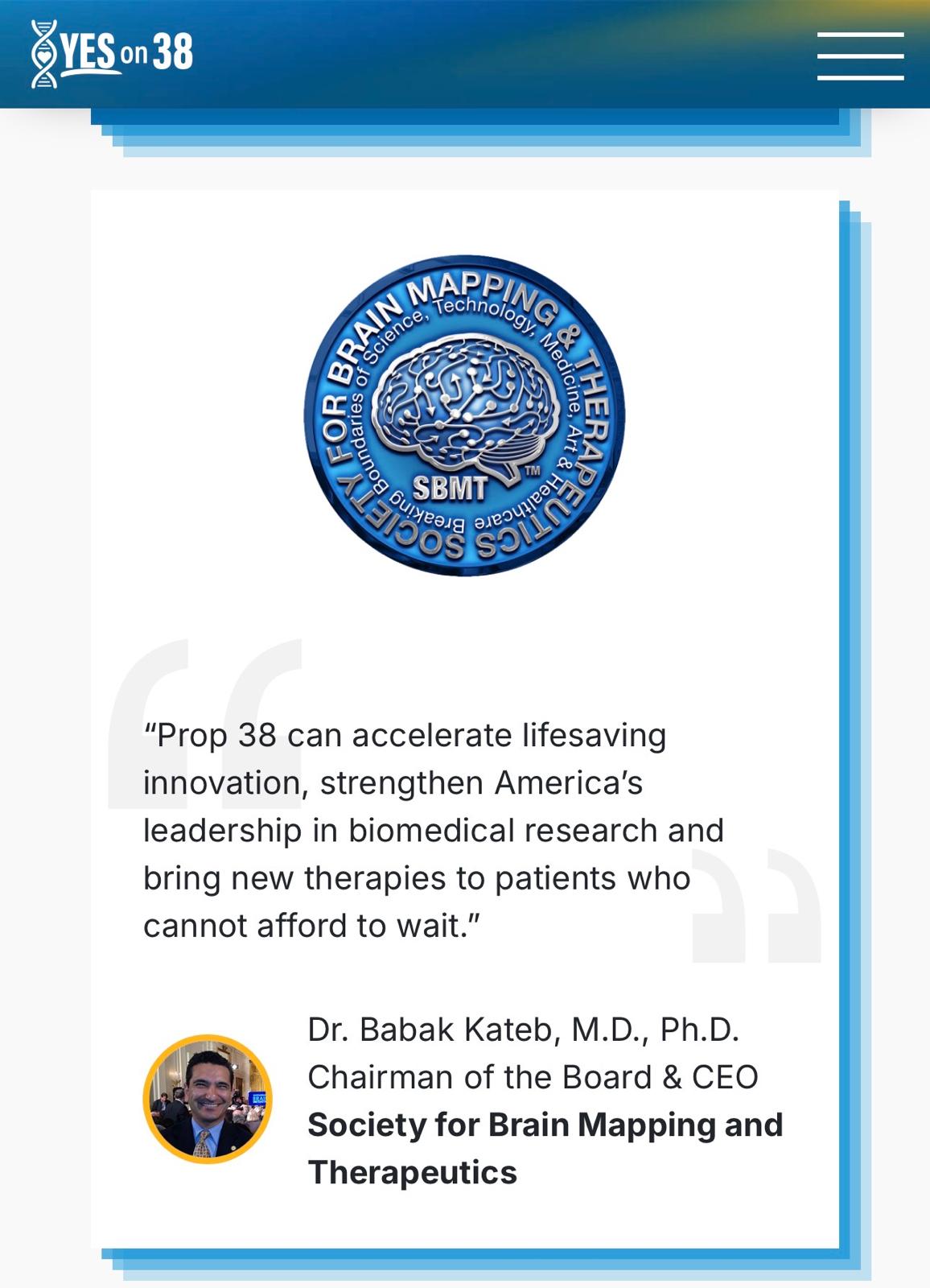 SBMT Supports Prop 38 Dr. Babak Kateb’s remarks on Prop 38
